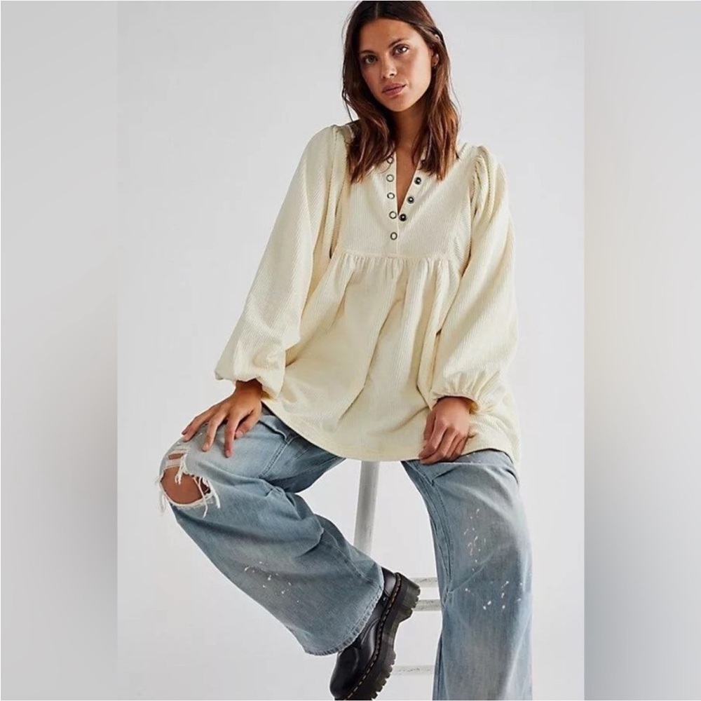 We The Free Cream Peasant Babydoll Top